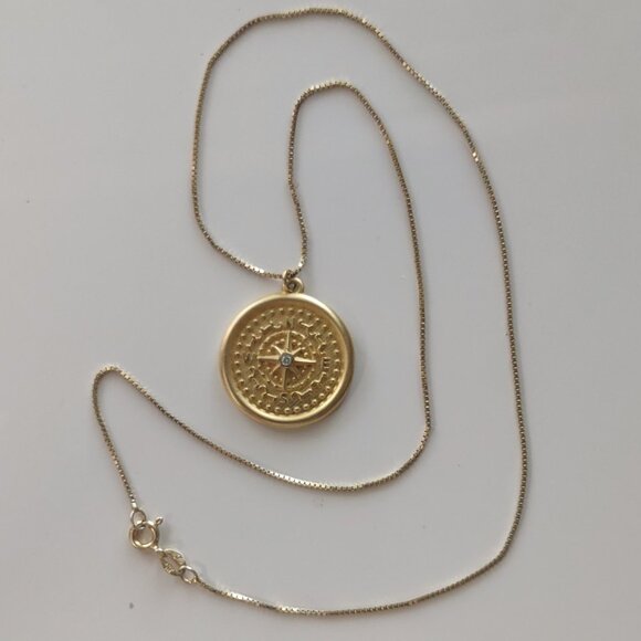 Vintage Sterling Silver Compass Pendant Necklace 18" Long - 9 grams - Picture 1 of 6